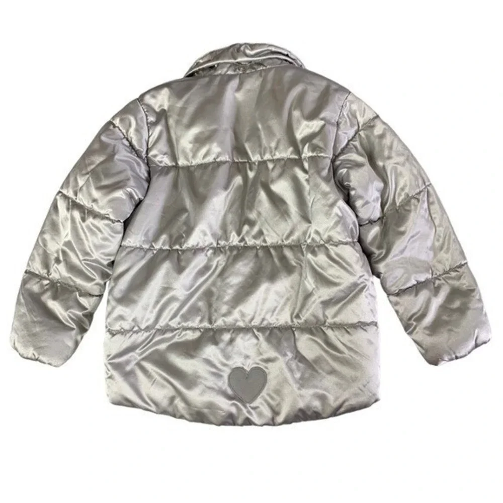 Lindex Girls Puffer Jacket 116 US 6 Gray Metallic Warm‎ Hooded Winterwear